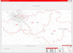 Eau Claire County, WI Wall Map Zip Code Red Line Style 2026